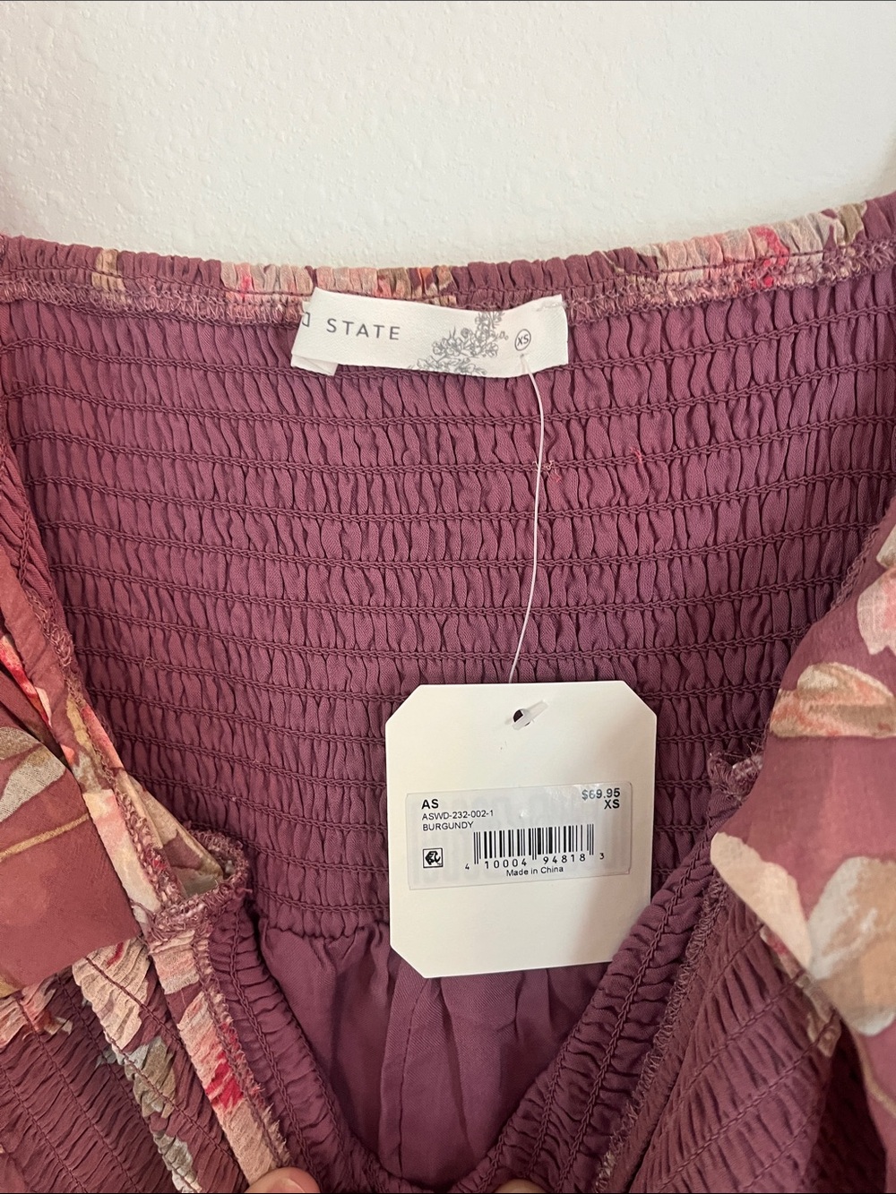 NWT ALTAR’D STATE Burgundy Floral Long Sleeve Mini Dress - Picture 2 of 3